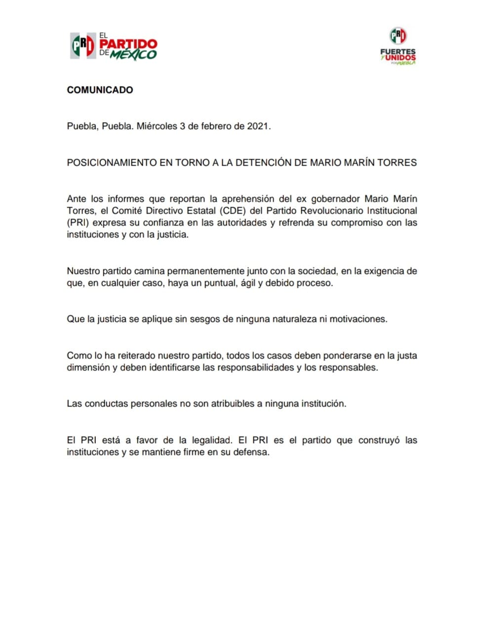 PRI a favor de la legalidad en caso Mario Marín