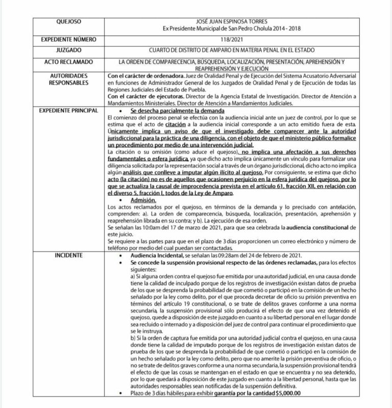 Se ampara el petista José Juan Espinosa ante órdenes de aprehensión