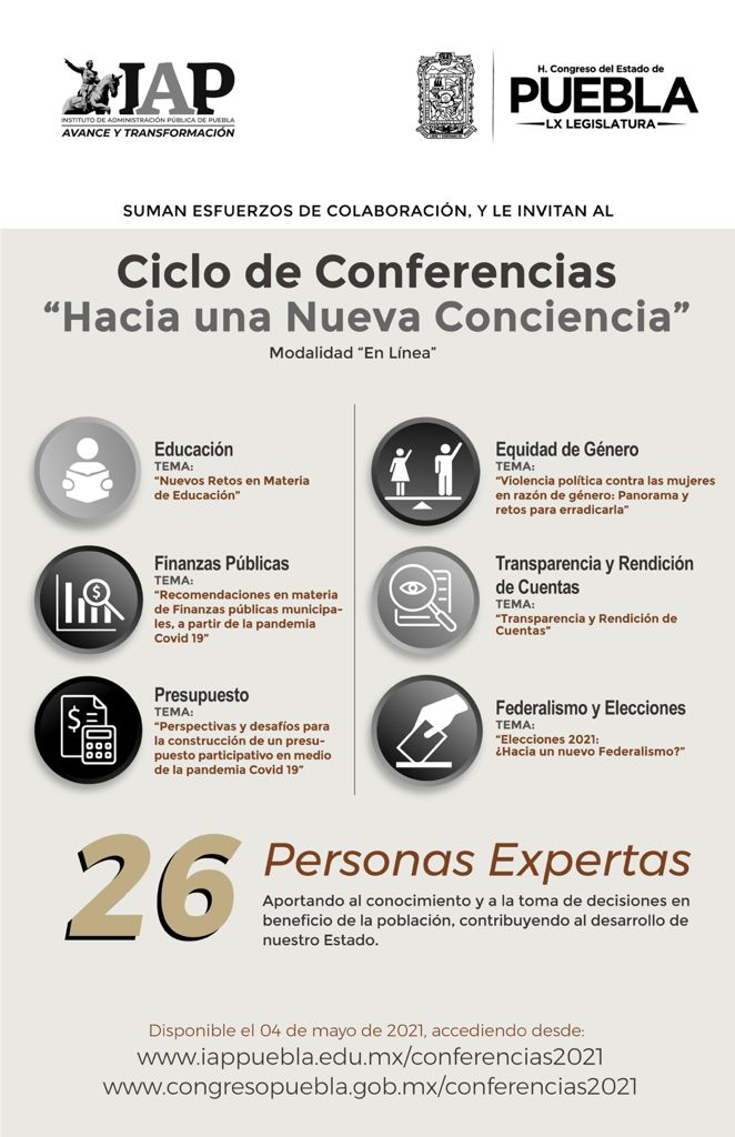 Conforma Congreso del Estado, con el IAPP, micrositio sobre el Ciclo de Conferencias “Hacia una Nueva Conciencia”