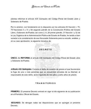 En Puebla, elevarán penas para quienes participen en fuga de reos