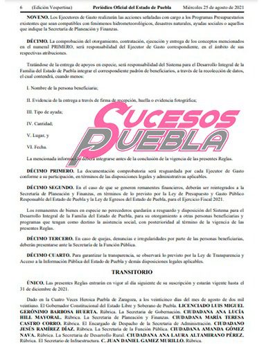 Publica Gobierno de Puebla decreto para apoyar a la población afectada por huracán Grace