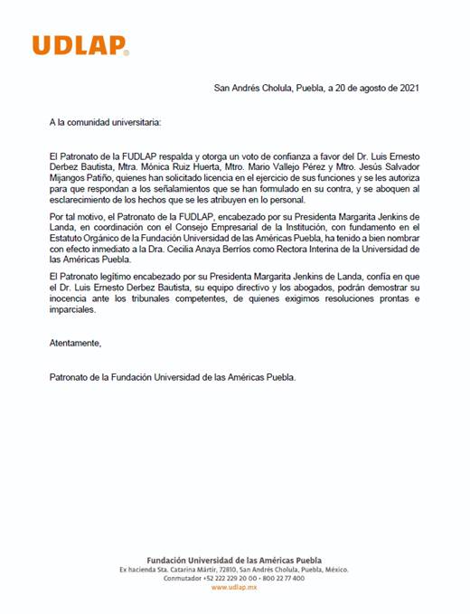 Derbez solicita licencia de UDLAP para enfrentar cargos en su contra