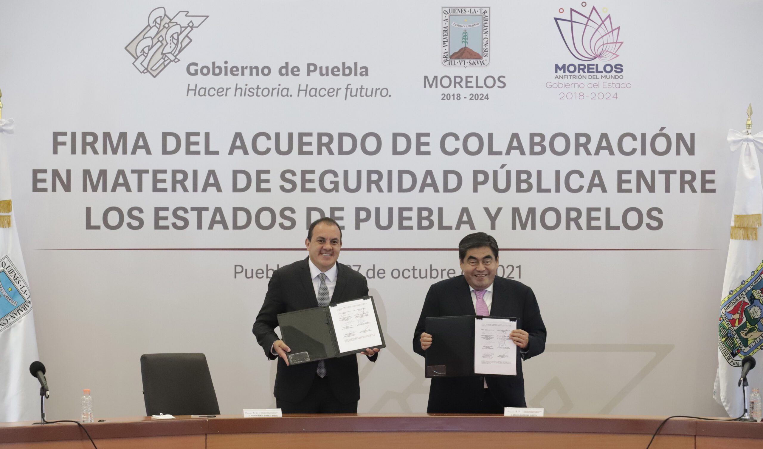 Firman Puebla y Morelos acuerdos de coordinación en materia de seguridad pública