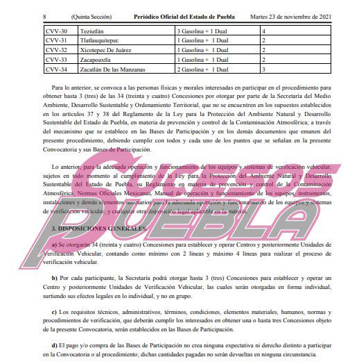 Publican convocatoria para consesión de verificentros en Puebla