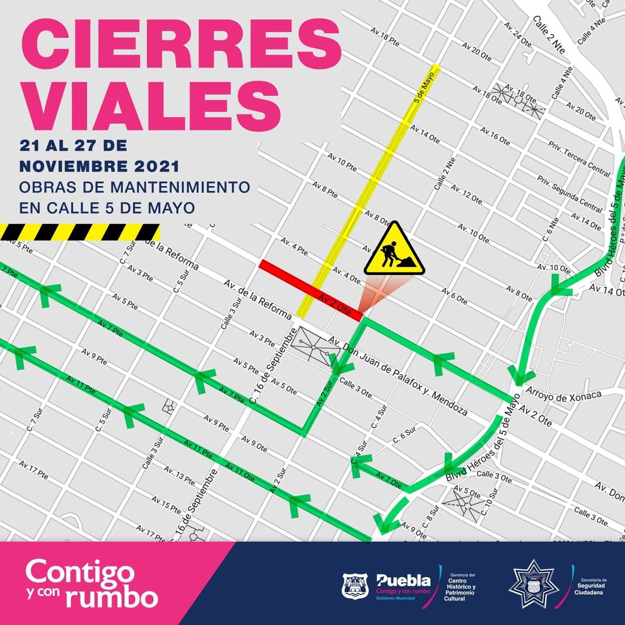 Anuncia Ayuntamiento de Puebla cierre de calles para trabajos en el Centro Histórico