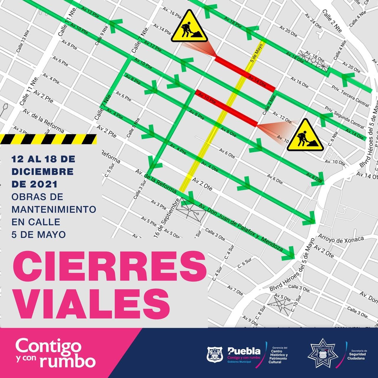 Anuncia Ayuntamiento de Puebla cierre de calles para trabajos en el Centro Histórico