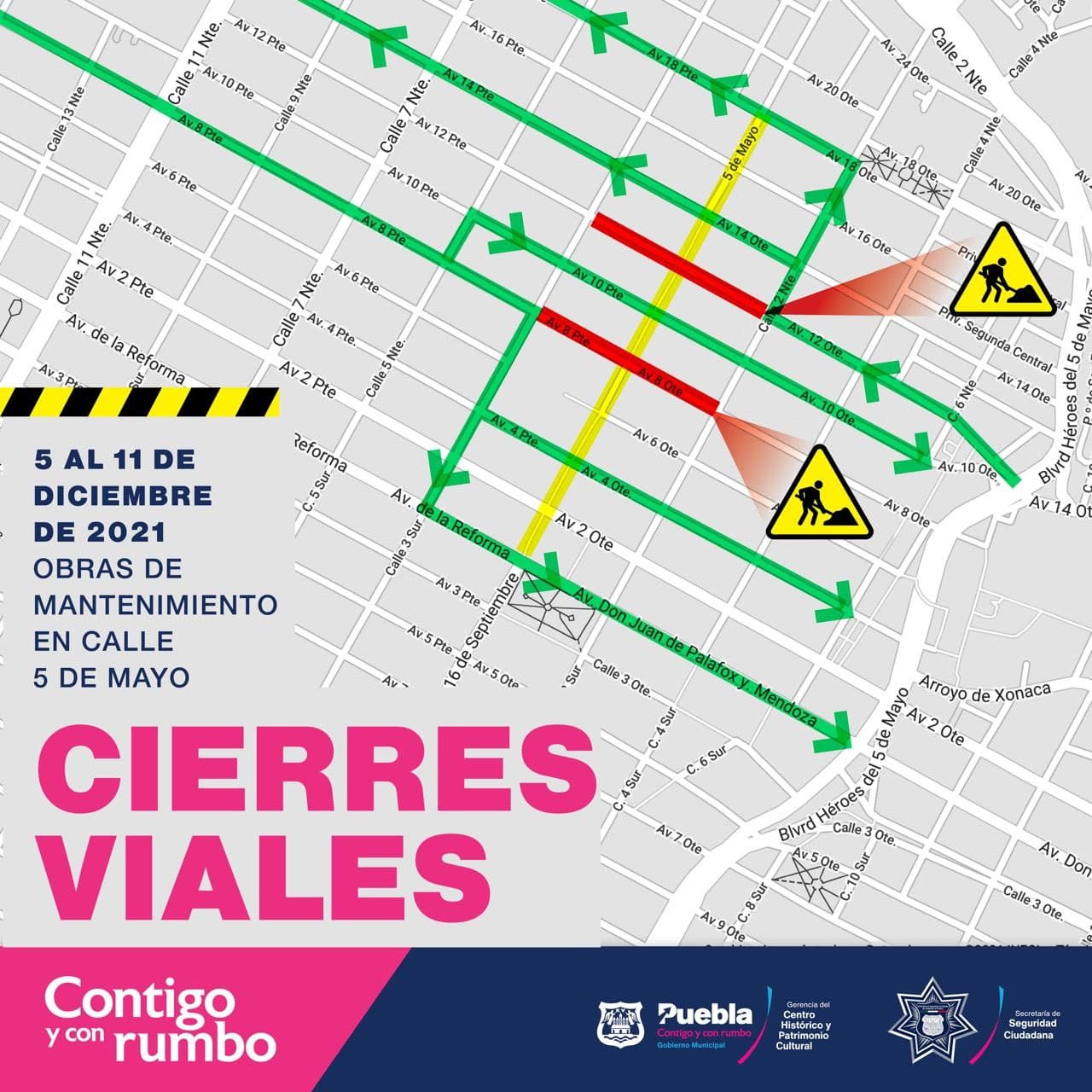 Anuncia Ayuntamiento de Puebla cierre de calles para trabajos en el Centro Histórico
