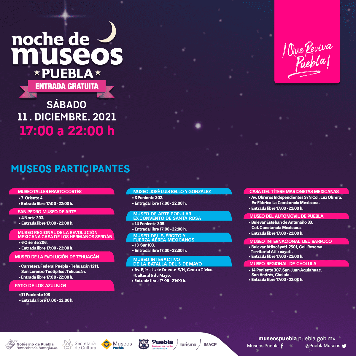 Realizará Cultura últimas ediciones de “Noche de Museos 2021”
