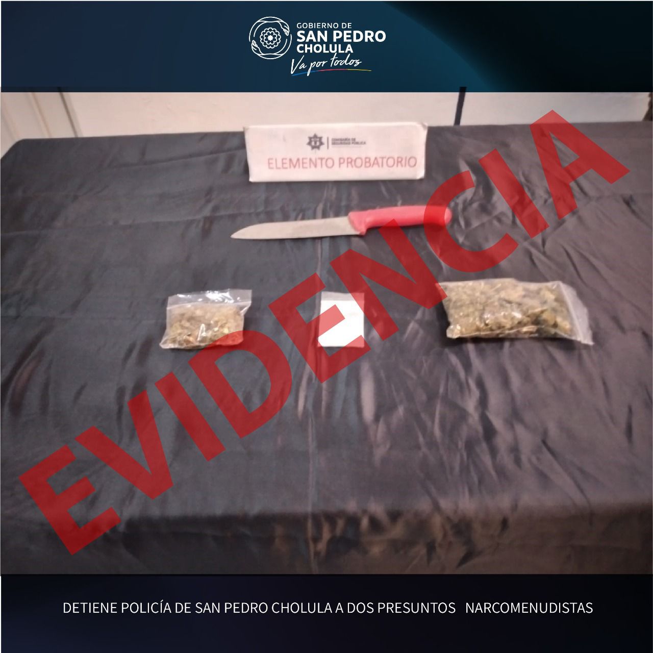 Detiene policía de San Pedro Cholula a dos presuntos narcomenudista