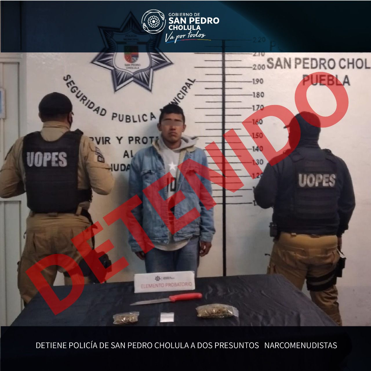 Detiene policía de San Pedro Cholula a dos presuntos narcomenudista