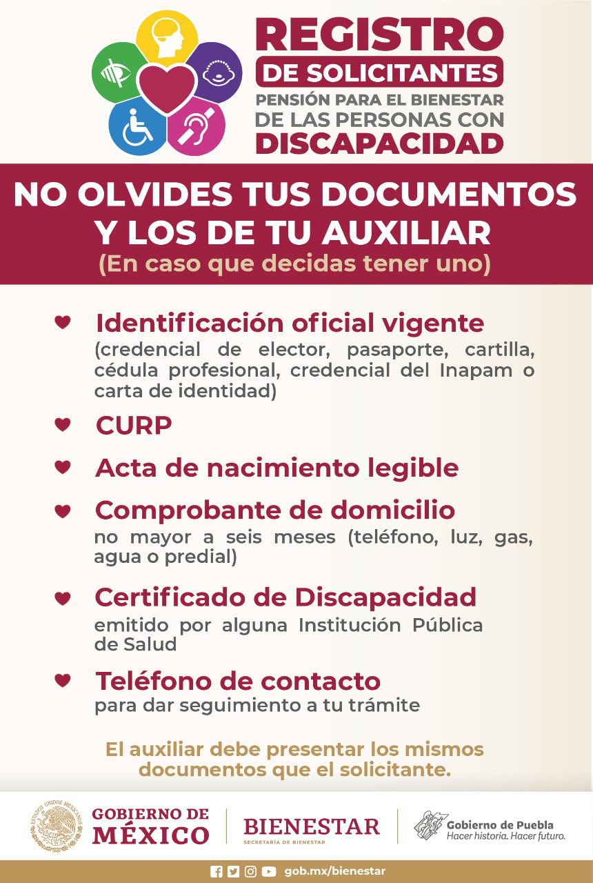 Inicia en Puebla registro a Pensión para el Bienestar de las Personas con Discapacidad Permanente