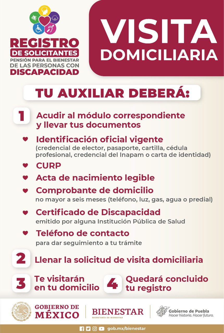 Inicia en Puebla registro a Pensión para el Bienestar de las Personas con Discapacidad Permanente