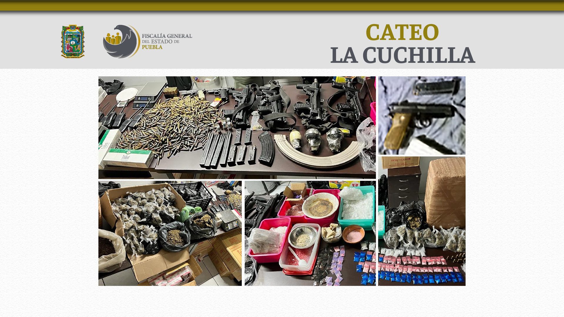 En cateo de La Cuchilla, FGE asegura drogas, armas, vehículos robados y detienen a uno