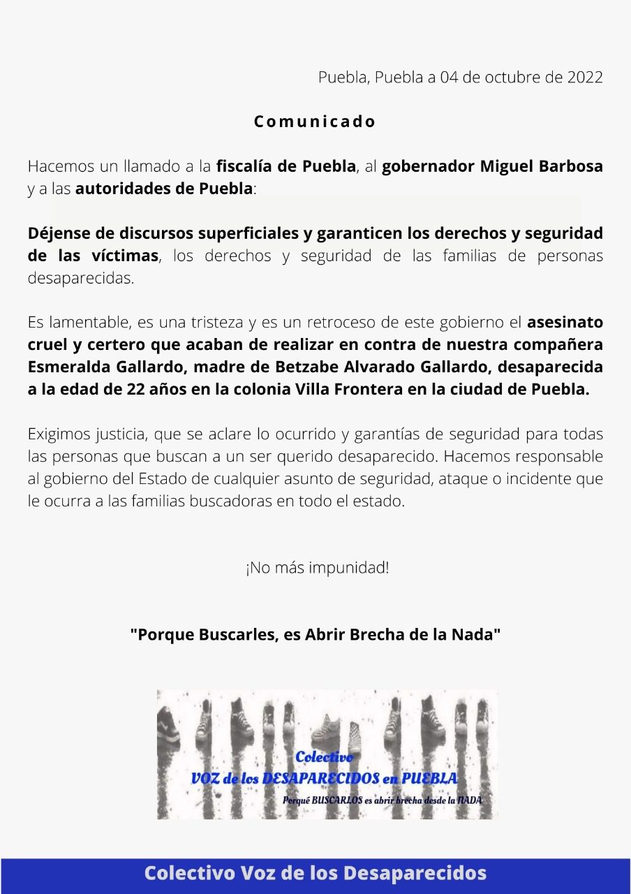 Condena Miguel Barbosa asesinato de Esmeralda Gallardo en Villa Frontera