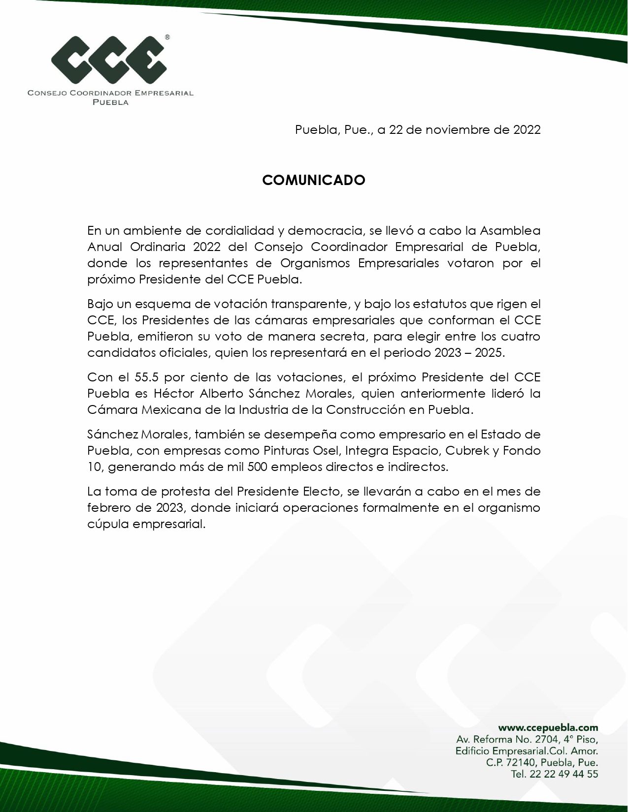 Eligen a Héctor Sánchez como presidente del CCE