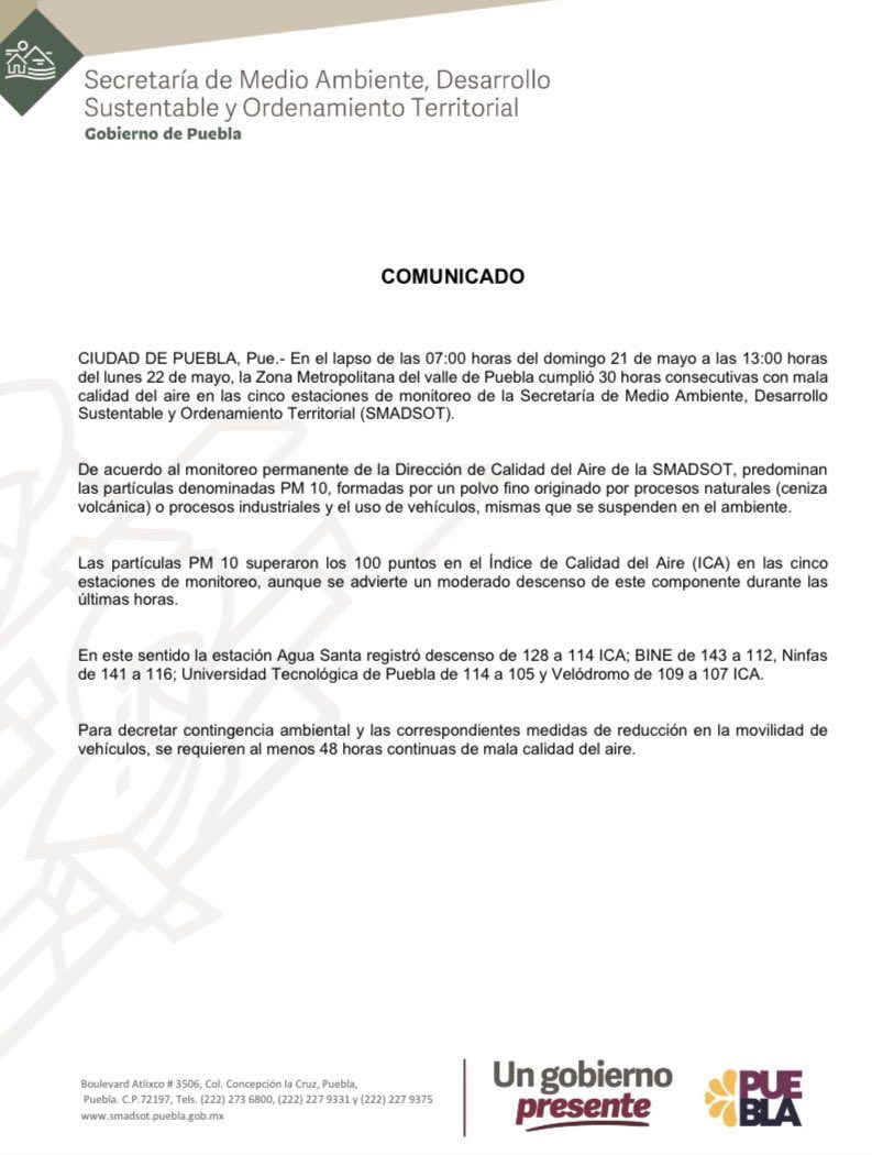 En Puebla sigue la mala calidad del aire Medio Ambiente