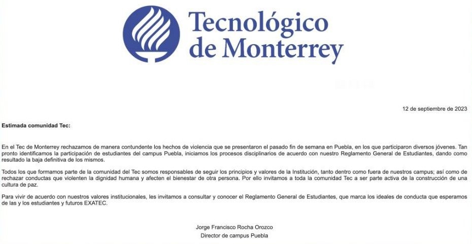 Expulsa Tec de Monterrey a agresores de Ernesto Calderón