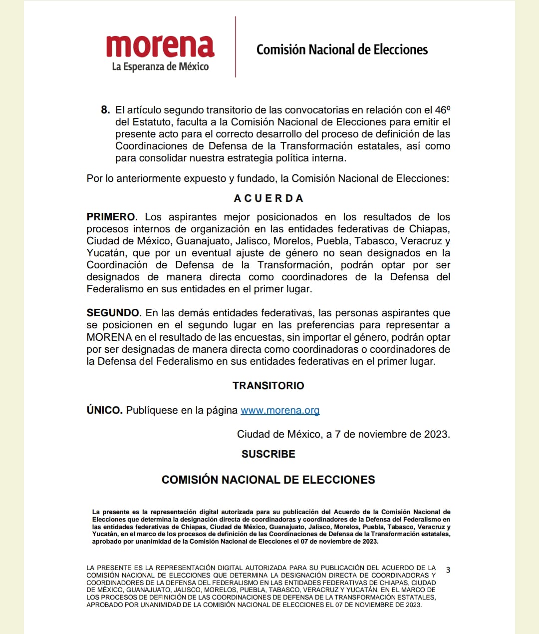 Perdedores de la encuesta irán al Senado confirma Morena 