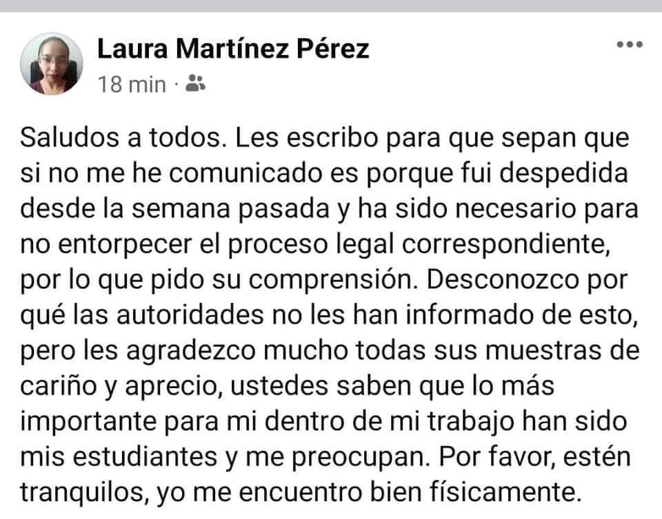 Fui despedida por la BUAP, responde maestra Laura Martínez no estoy desaparecida 