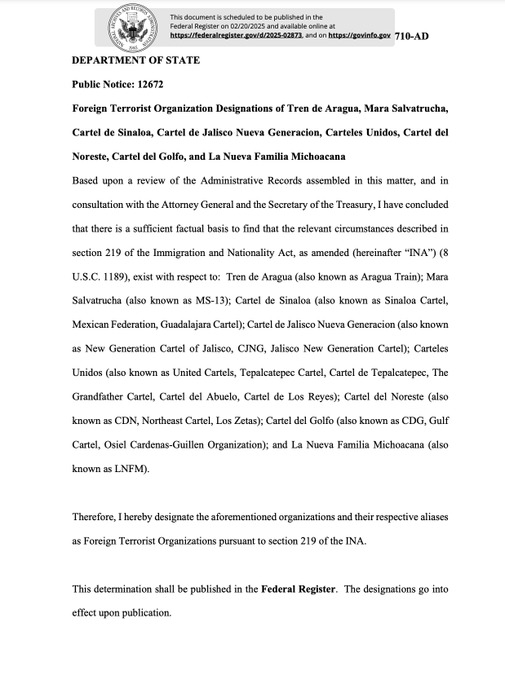 Designa EU a cárteles como organizaciones terroristas