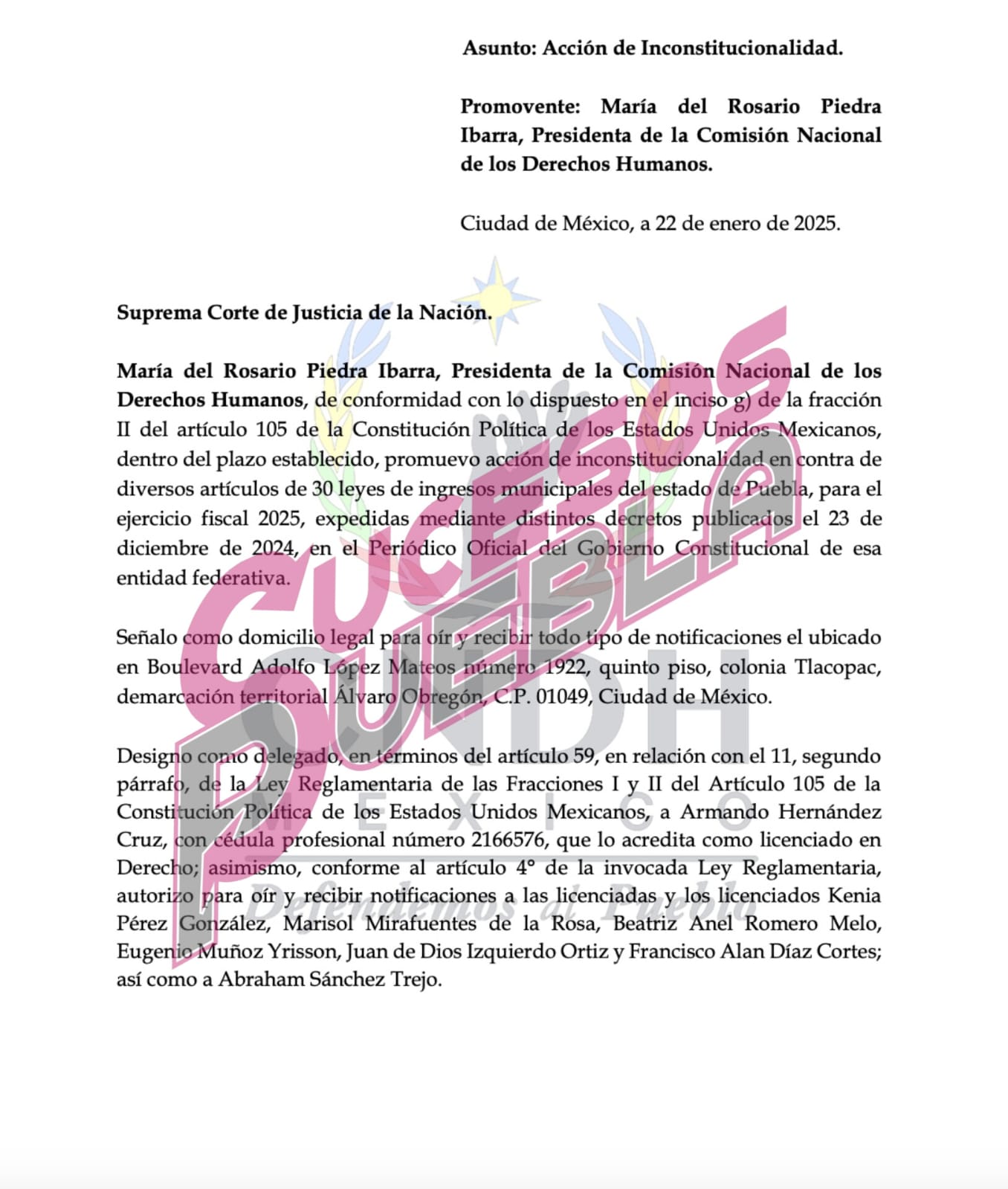 CNDH Impugna 135 leyes de ingresos municipales en Puebla por cobros excesivos