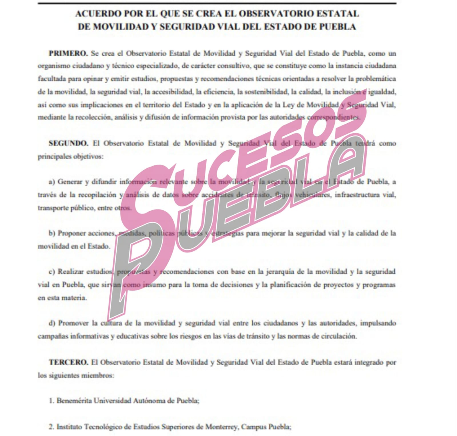 En Puebla, se crea el Observatorio Estatal de Movilidad y Seguridad Vial