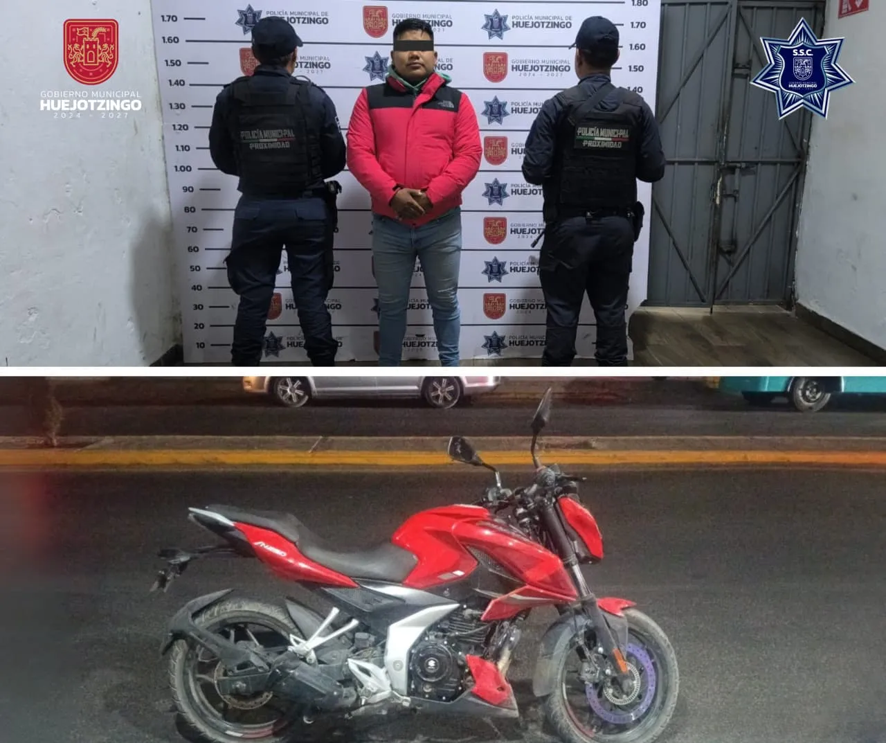 SSC de Huejotzingo sin tregua con la delincuencia: aseguran a dos masculinos y recuperan motocicletas