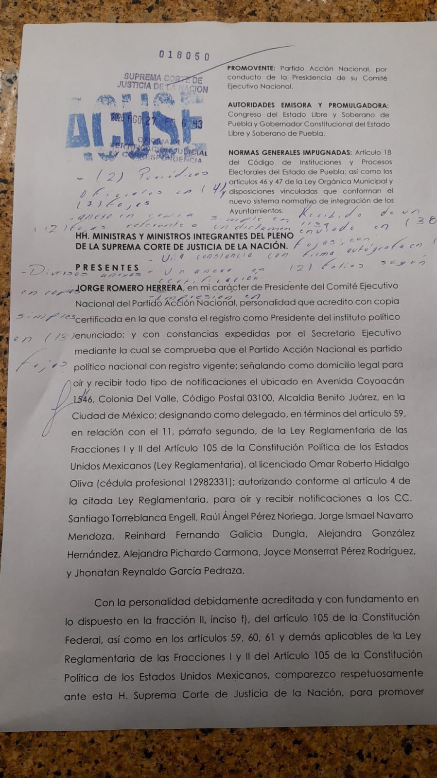 PAN lleva a la SCJN reforma que limita a 15 las regidurías en Puebla
